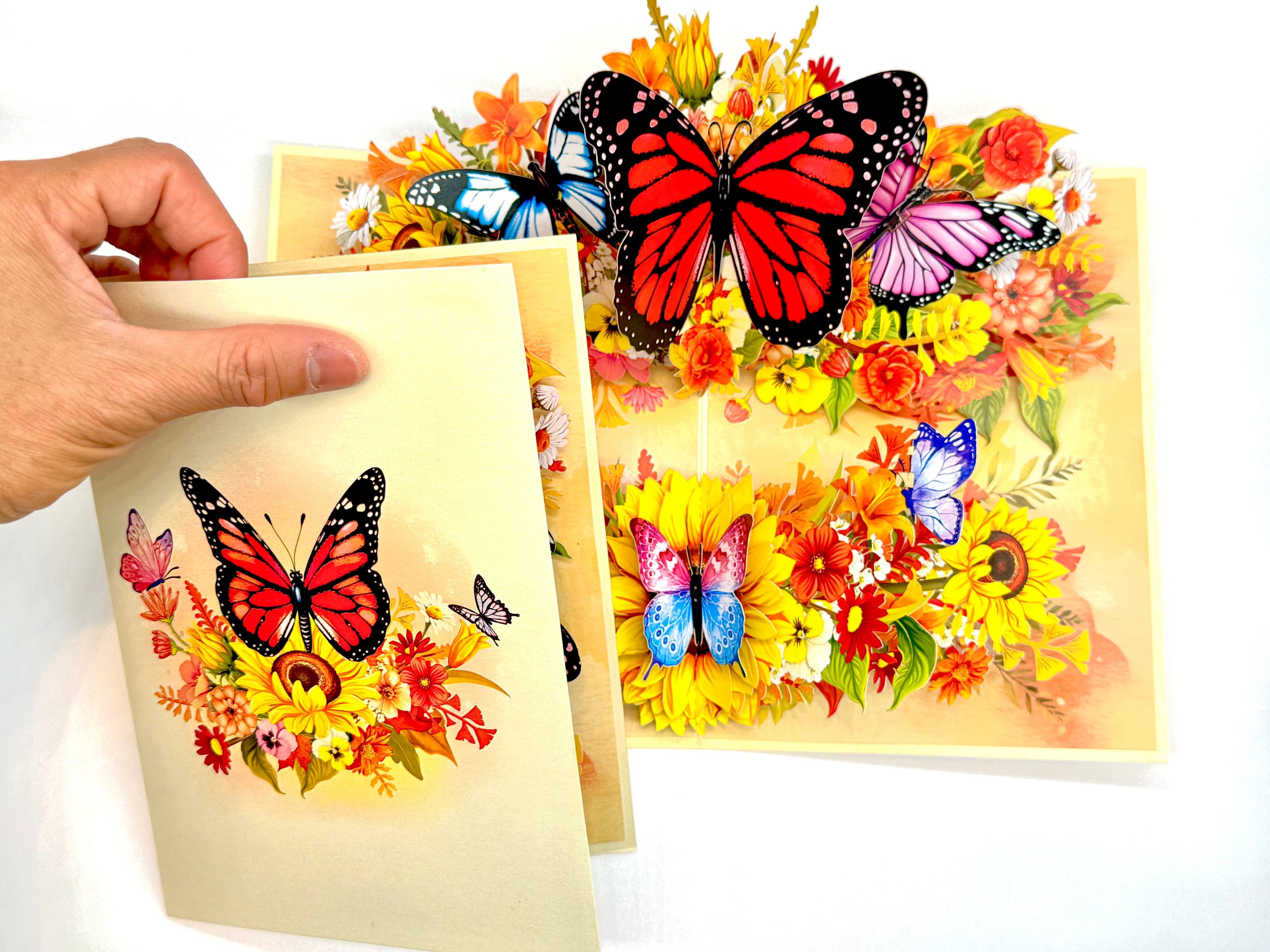 Autumn Sunflower Garden with Butterflies Origami Pop Cards 3D Pop Up Greeting Card Happy Birthday Thank You Handmade Gift Thinking of You Blank Card for Any Occasion Happy Mother's Day Happy Father's Celebrate the Beauty of Flower and Butterflies