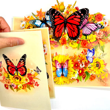Autumn Sunflower Garden with Butterflies Origami Pop Cards 3D Pop Up Greeting Card Happy Birthday Thank You Handmade Gift Thinking of You Blank Card for Any Occasion Happy Mother's Day Happy Father's Celebrate the Beauty of Flower and Butterflies