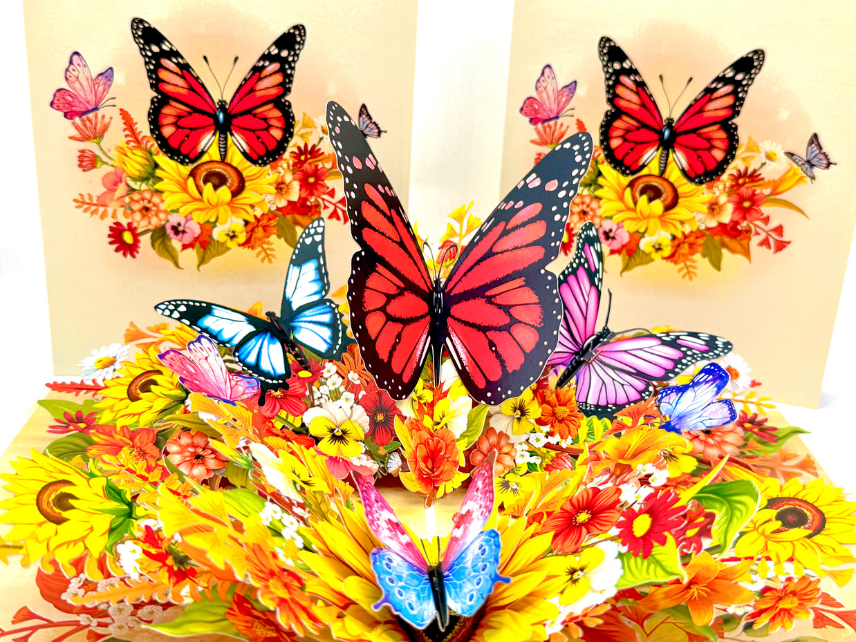 Autumn Sunflower Garden with Butterflies Origami Pop Cards 3D Pop Up Greeting Card Happy Birthday Thank You Handmade Gift Thinking of You Blank Card for Any Occasion Happy Mother's Day Happy Father's Celebrate the Beauty of Flower and Butterflies