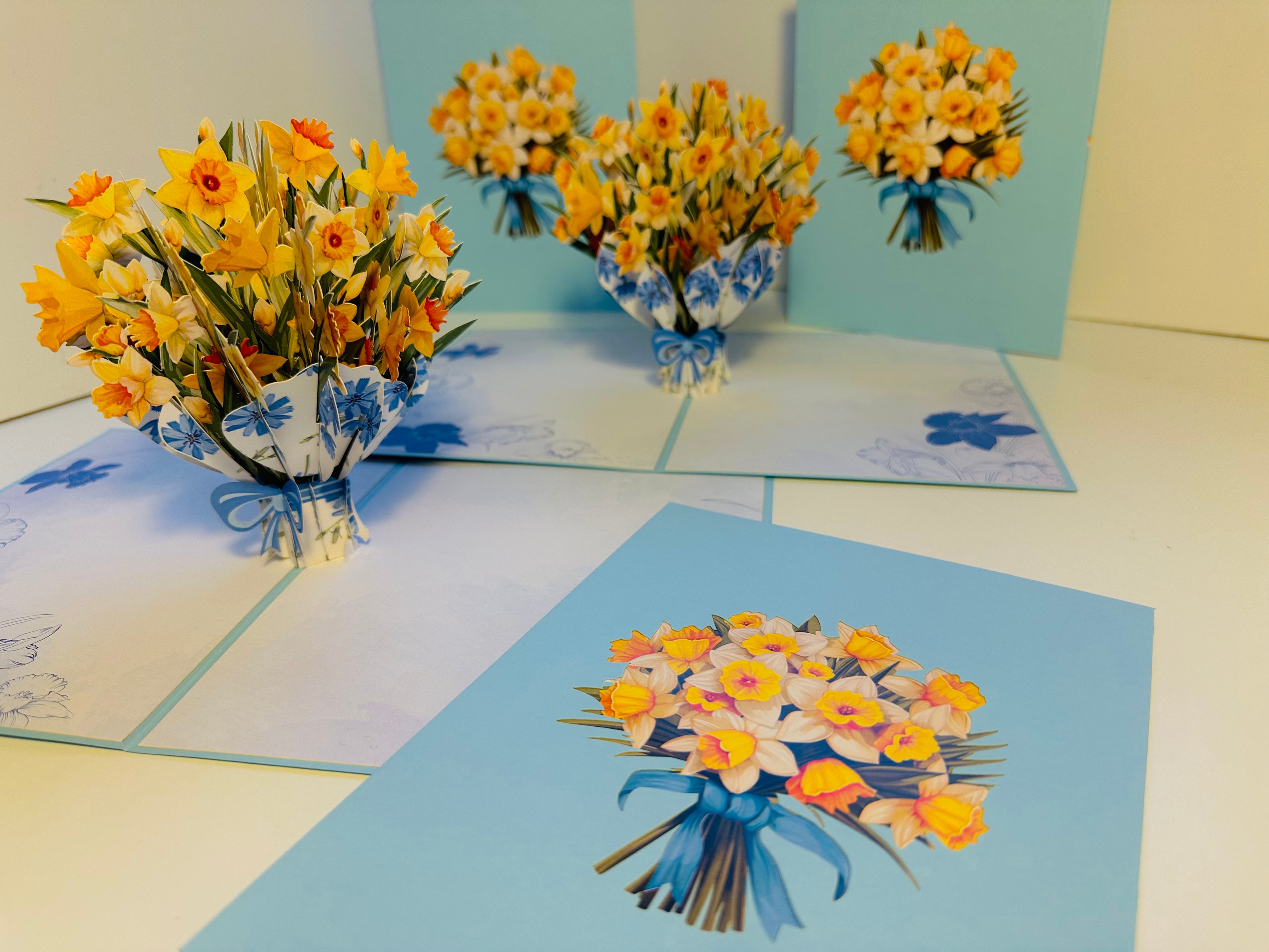 BABY BLUE Cover - Daffodil Bloom Flower Bouquet Origami Pop Cards 3D Pop Up Greeting Card Happy Birthday Thank You Handmade Gift Thinking of You Blank Card for Any Occasion Happy Mother's Day Happy Father's Australiana Celebrate the Beauty of Flower