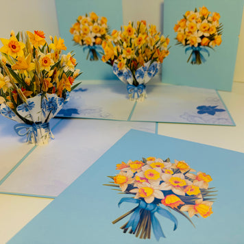 BABY BLUE Cover - Daffodil Bloom Flower Bouquet Origami Pop Cards 3D Pop Up Greeting Card Happy Birthday Thank You Handmade Gift Thinking of You Blank Card for Any Occasion Happy Mother's Day Happy Father's Australiana Celebrate the Beauty of Flower