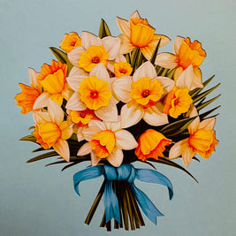 BABY BLUE Cover - Daffodil Bloom Flower Bouquet Origami Pop Cards 3D Pop Up Greeting Card Happy Birthday Thank You Handmade Gift Thinking of You Blank Card for Any Occasion Happy Mother's Day Happy Father's Australiana Celebrate the Beauty of Flower
