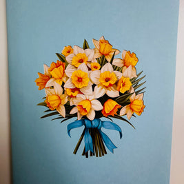 BABY BLUE Cover - Daffodil Bloom Flower Bouquet Origami Pop Cards 3D Pop Up Greeting Card Happy Birthday Thank You Handmade Gift Thinking of You Blank Card for Any Occasion Happy Mother's Day Happy Father's Australiana Celebrate the Beauty of Flower