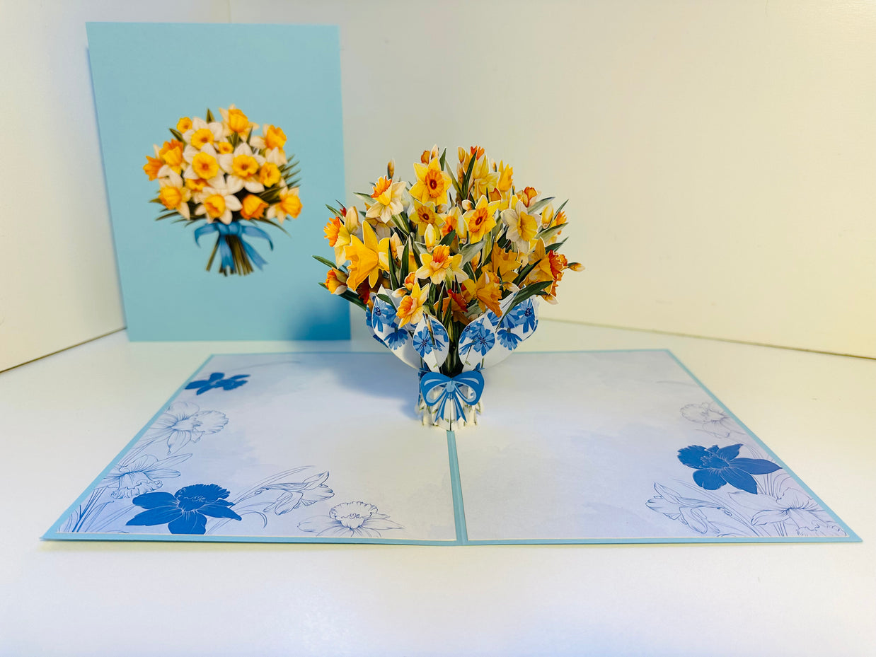 BABY BLUE Cover - Daffodil Bloom Flower Bouquet Origami Pop Cards 3D Pop Up Greeting Card Happy Birthday Thank You Handmade Gift Thinking of You Blank Card for Any Occasion Happy Mother's Day Happy Father's Australiana Celebrate the Beauty of Flower