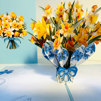 BABY BLUE Cover - Daffodil Bloom Flower Bouquet Origami Pop Cards 3D Pop Up Greeting Card Happy Birthday Thank You Handmade Gift Thinking of You Blank Card for Any Occasion Happy Mother's Day Happy Father's Australiana Celebrate the Beauty of Flower