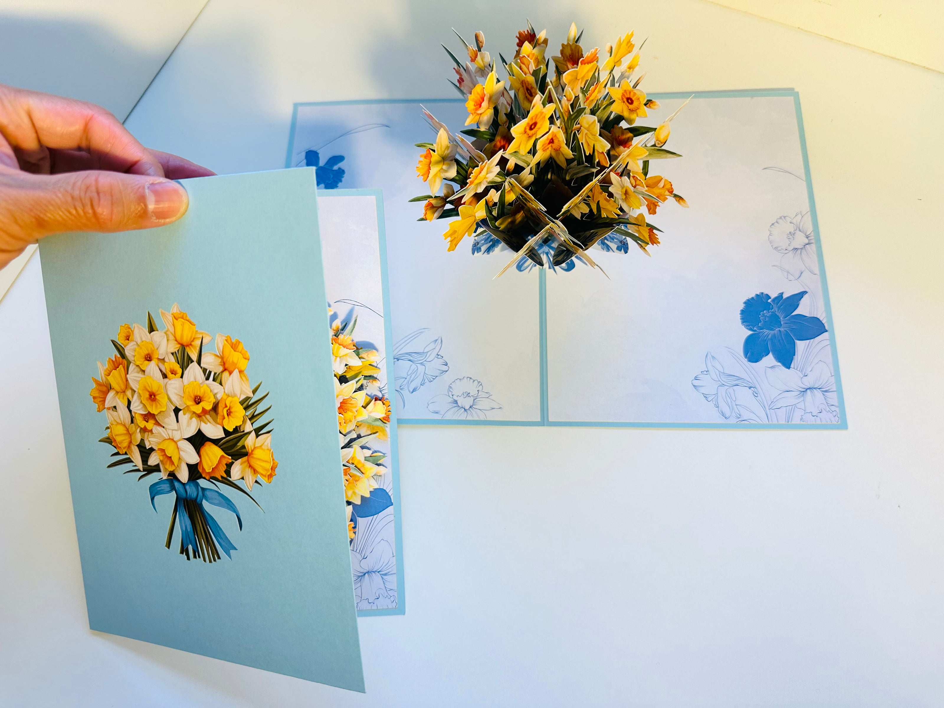 BABY BLUE Cover - Daffodil Bloom Flower Bouquet Origami Pop Cards 3D Pop Up Greeting Card Happy Birthday Thank You Handmade Gift Thinking of You Blank Card for Any Occasion Happy Mother's Day Happy Father's Australiana Celebrate the Beauty of Flower