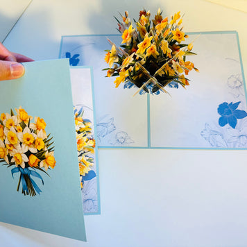 BABY BLUE Cover - Daffodil Bloom Flower Bouquet Origami Pop Cards 3D Pop Up Greeting Card Happy Birthday Thank You Handmade Gift Thinking of You Blank Card for Any Occasion Happy Mother's Day Happy Father's Australiana Celebrate the Beauty of Flower