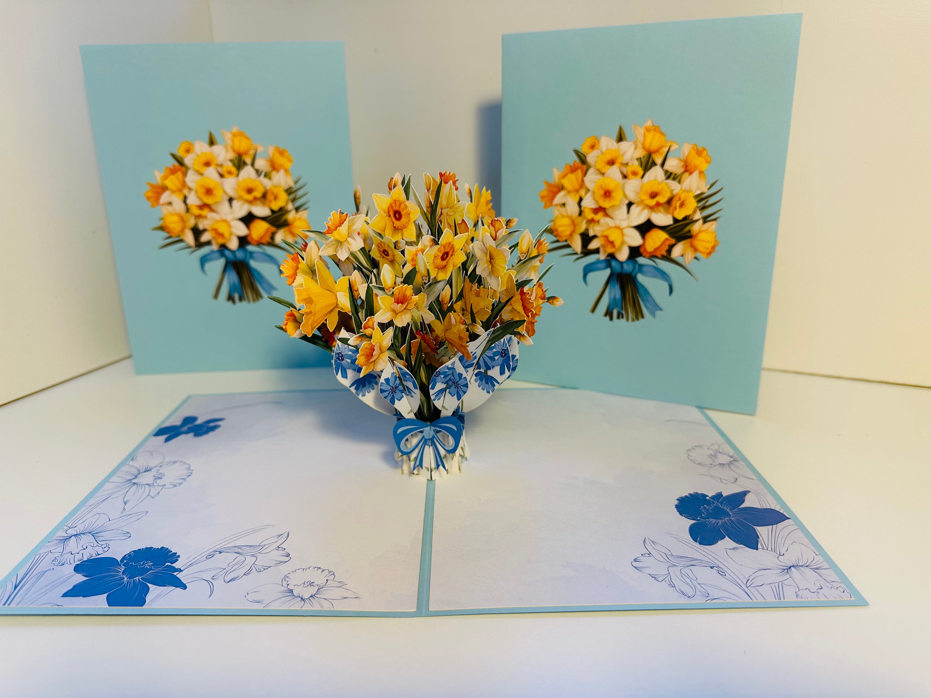 BABY BLUE Cover - Daffodil Bloom Flower Bouquet Origami Pop Cards 3D Pop Up Greeting Card Happy Birthday Thank You Handmade Gift Thinking of You Blank Card for Any Occasion Happy Mother's Day Happy Father's Australiana Celebrate the Beauty of Flower