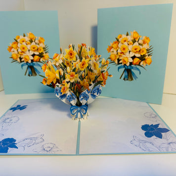 BABY BLUE Cover - Daffodil Bloom Flower Bouquet Origami Pop Cards 3D Pop Up Greeting Card Happy Birthday Thank You Handmade Gift Thinking of You Blank Card for Any Occasion Happy Mother's Day Happy Father's Australiana Celebrate the Beauty of Flower
