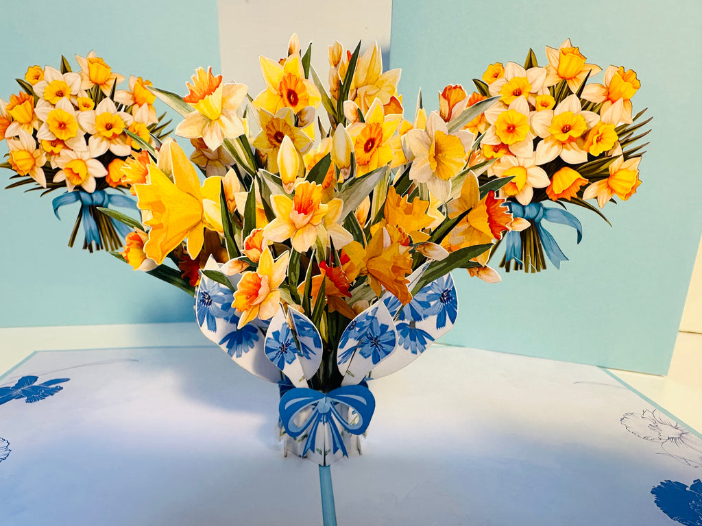 BABY BLUE Cover - Daffodil Bloom Flower Bouquet Origami Pop Cards 3D Pop Up Greeting Card Happy Birthday Thank You Handmade Gift Thinking of You Blank Card for Any Occasion Happy Mother's Day Happy Father's Australiana Celebrate the Beauty of Flower