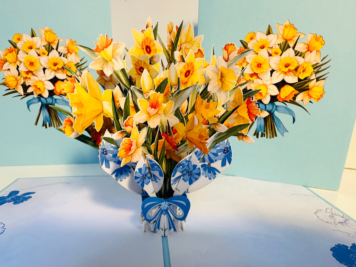 BABY BLUE Cover - Daffodil Bloom Flower Bouquet Origami Pop Cards 3D Pop Up Greeting Card Happy Birthday Thank You Handmade Gift Thinking of You Blank Card for Any Occasion Happy Mother's Day Happy Father's Australiana Celebrate the Beauty of Flower