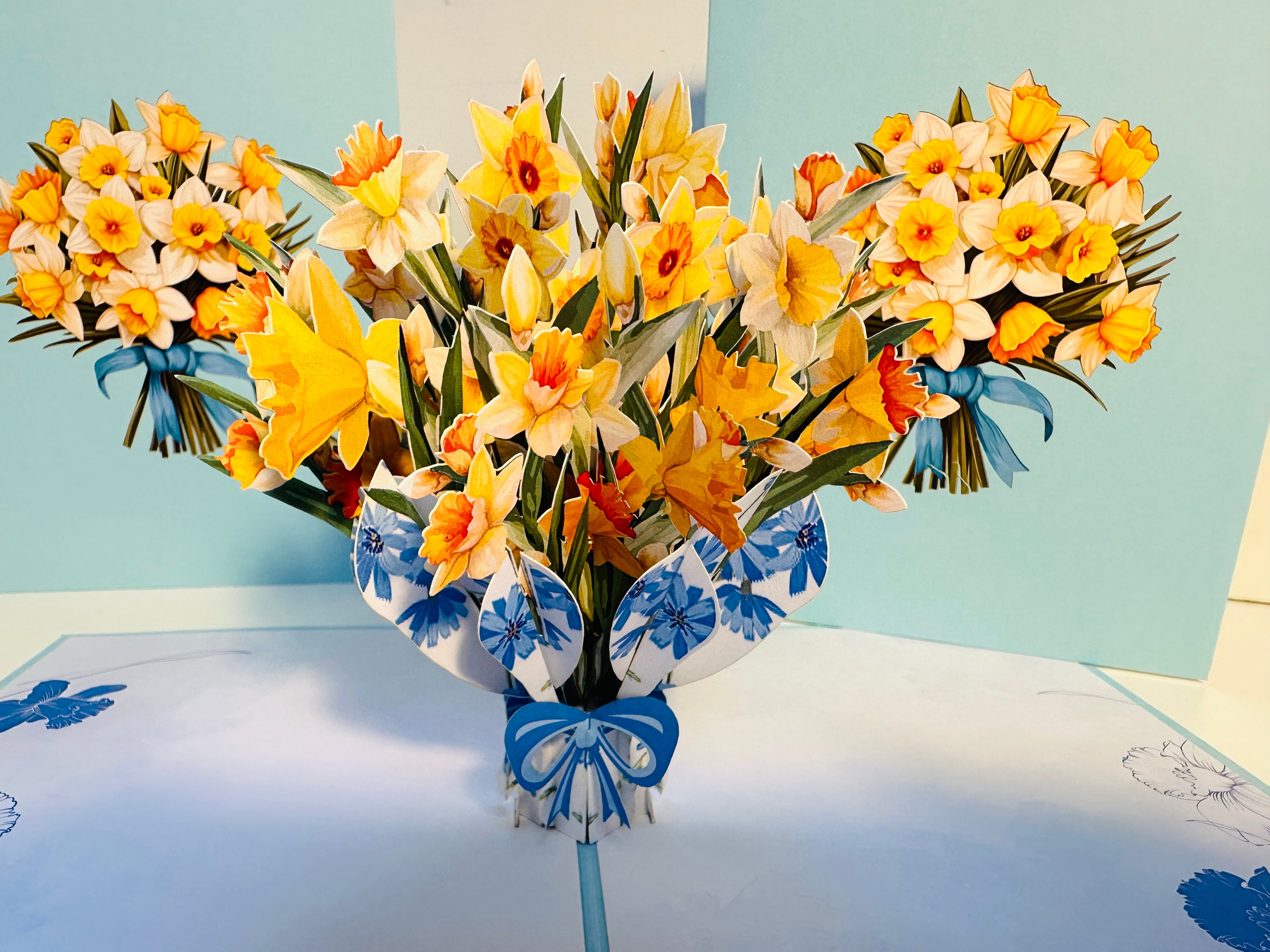 BABY BLUE Cover - Daffodil Bloom Flower Bouquet Origami Pop Cards 3D Pop Up Greeting Card Happy Birthday Thank You Handmade Gift Thinking of You Blank Card for Any Occasion Happy Mother's Day Happy Father's Australiana Celebrate the Beauty of Flower