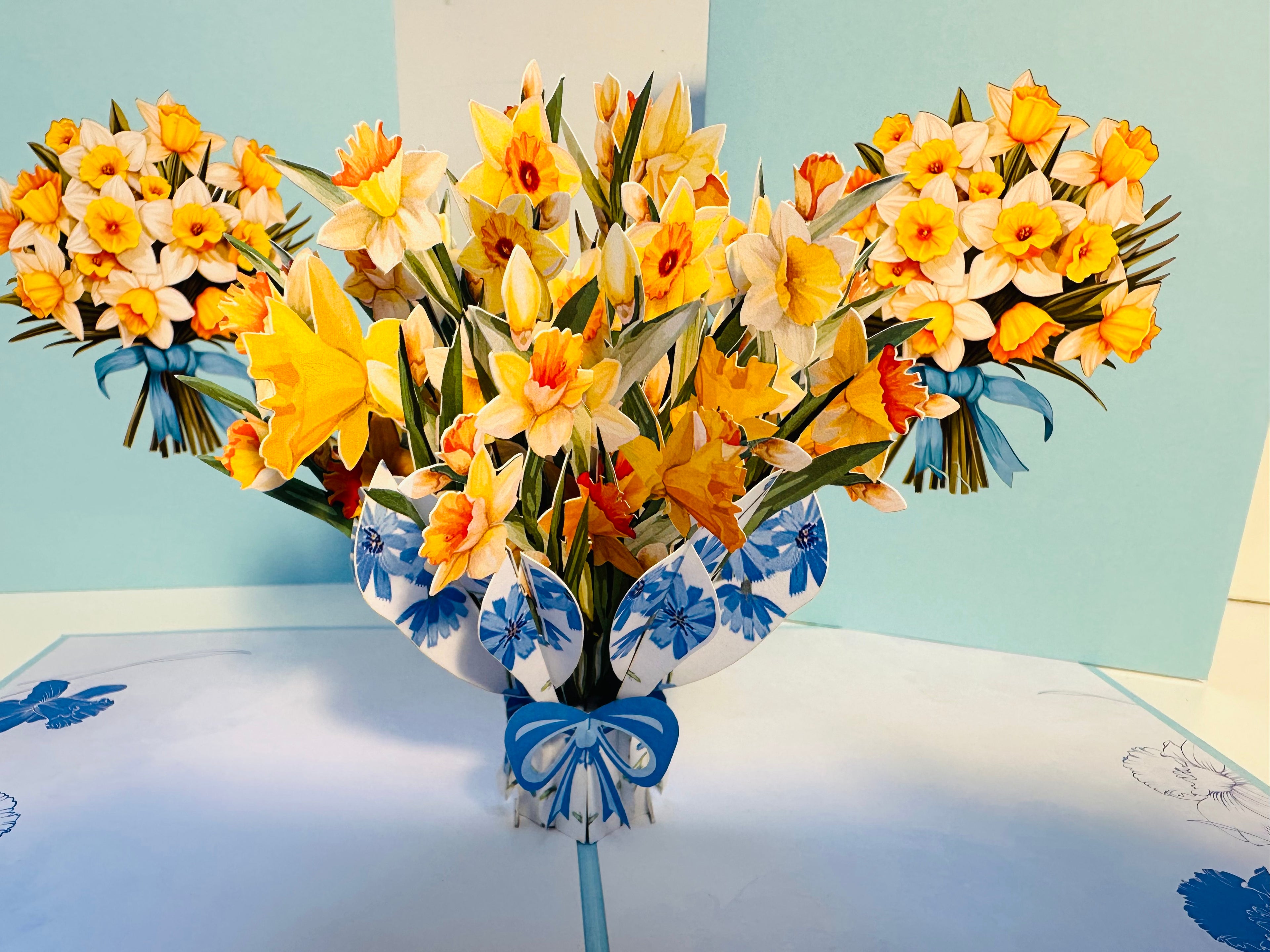BABY BLUE Cover - Daffodil Bloom Flower Bouquet Origami Pop Cards 3D Pop Up Greeting Card Happy Birthday Thank You Handmade Gift Thinking of You Blank Card for Any Occasion Happy Mother's Day Happy Father's Australiana Celebrate the Beauty of Flower