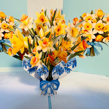 BABY BLUE Cover - Daffodil Bloom Flower Bouquet Origami Pop Cards 3D Pop Up Greeting Card Happy Birthday Thank You Handmade Gift Thinking of You Blank Card for Any Occasion Happy Mother's Day Happy Father's Australiana Celebrate the Beauty of Flower