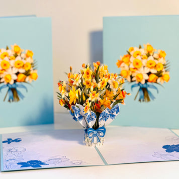 BABY BLUE Cover - Daffodil Bloom Flower Bouquet Origami Pop Cards 3D Pop Up Greeting Card Happy Birthday Thank You Handmade Gift Thinking of You Blank Card for Any Occasion Happy Mother's Day Happy Father's Australiana Celebrate the Beauty of Flower