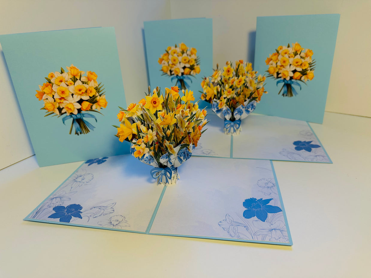 BABY BLUE Cover - Daffodil Bloom Flower Bouquet Origami Pop Cards 3D Pop Up Greeting Card Happy Birthday Thank You Handmade Gift Thinking of You Blank Card for Any Occasion Happy Mother's Day Happy Father's Australiana Celebrate the Beauty of Flower