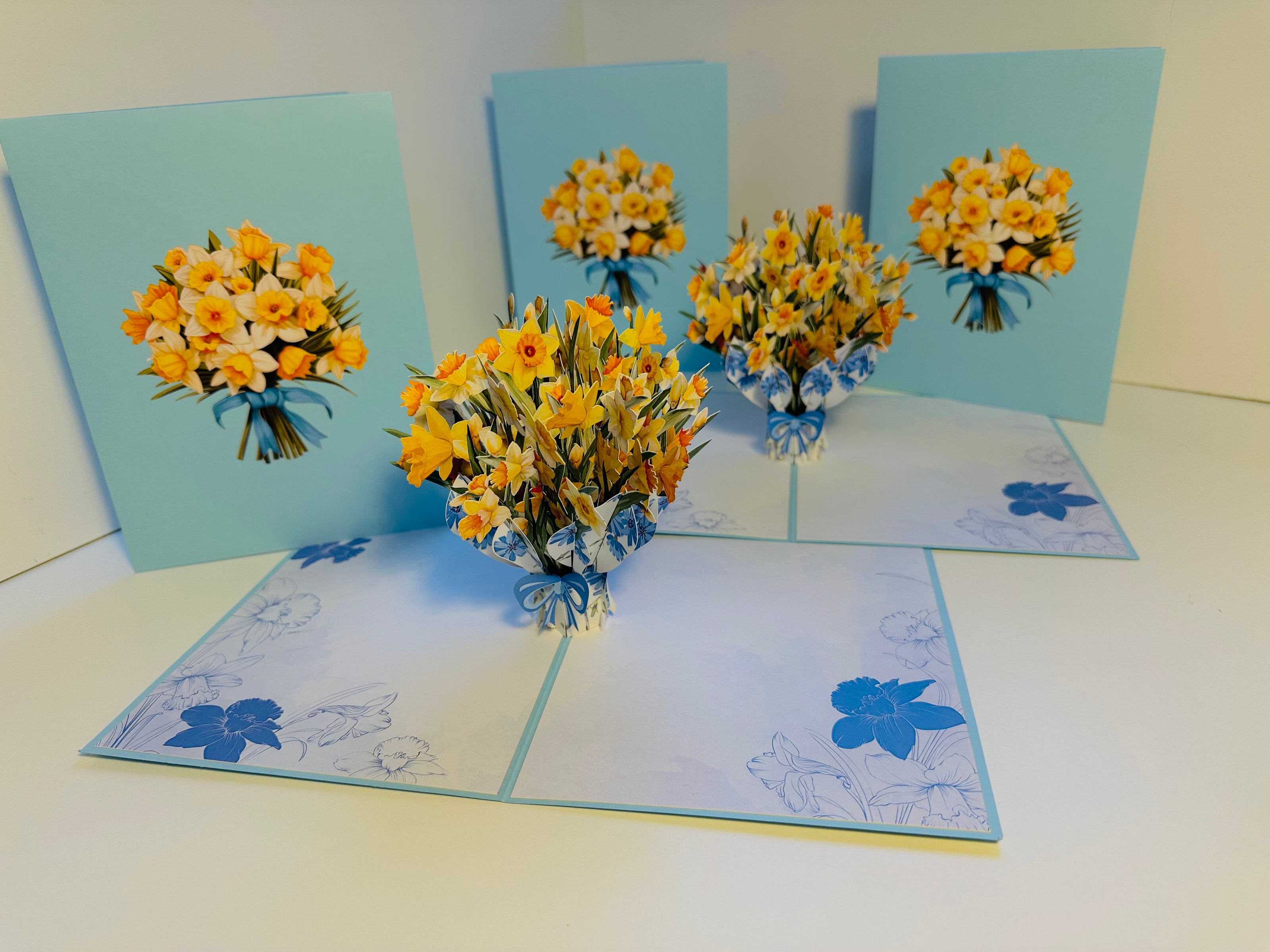 BABY BLUE Cover - Daffodil Bloom Flower Bouquet Origami Pop Cards 3D Pop Up Greeting Card Happy Birthday Thank You Handmade Gift Thinking of You Blank Card for Any Occasion Happy Mother's Day Happy Father's Australiana Celebrate the Beauty of Flower