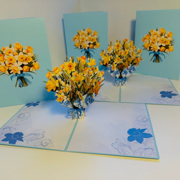 BABY BLUE Cover - Daffodil Bloom Flower Bouquet Origami Pop Cards 3D Pop Up Greeting Card Happy Birthday Thank You Handmade Gift Thinking of You Blank Card for Any Occasion Happy Mother's Day Happy Father's Australiana Celebrate the Beauty of Flower