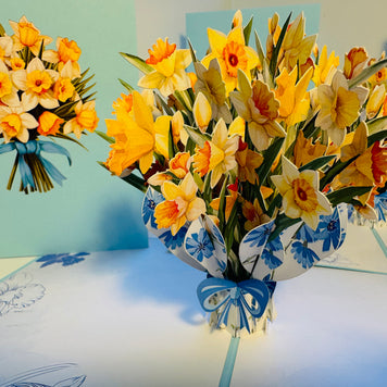 BABY BLUE Cover - Daffodil Bloom Flower Bouquet Origami Pop Cards 3D Pop Up Greeting Card Happy Birthday Thank You Handmade Gift Thinking of You Blank Card for Any Occasion Happy Mother's Day Happy Father's Australiana Celebrate the Beauty of Flower