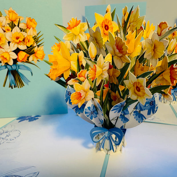 BABY BLUE Cover - Daffodil Bloom Flower Bouquet Origami Pop Cards 3D Pop Up Greeting Card Happy Birthday Thank You Handmade Gift Thinking of You Blank Card for Any Occasion Happy Mother's Day Happy Father's Australiana Celebrate the Beauty of Flower