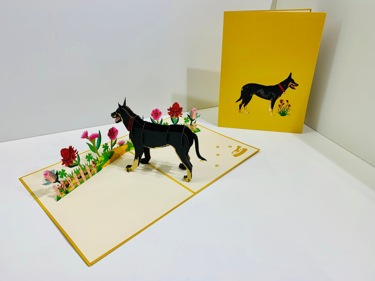 BLACK Australian Kelpie - Great Aussie Working Dog Origami Pop Cards 3D Pop Up Greeting Card Happy Birthday Thank You Handmade Gift Thinking of You Blank Card for Any Occasion Happy Mother's Day Happy Father's Celebrate the Beauty of Animals