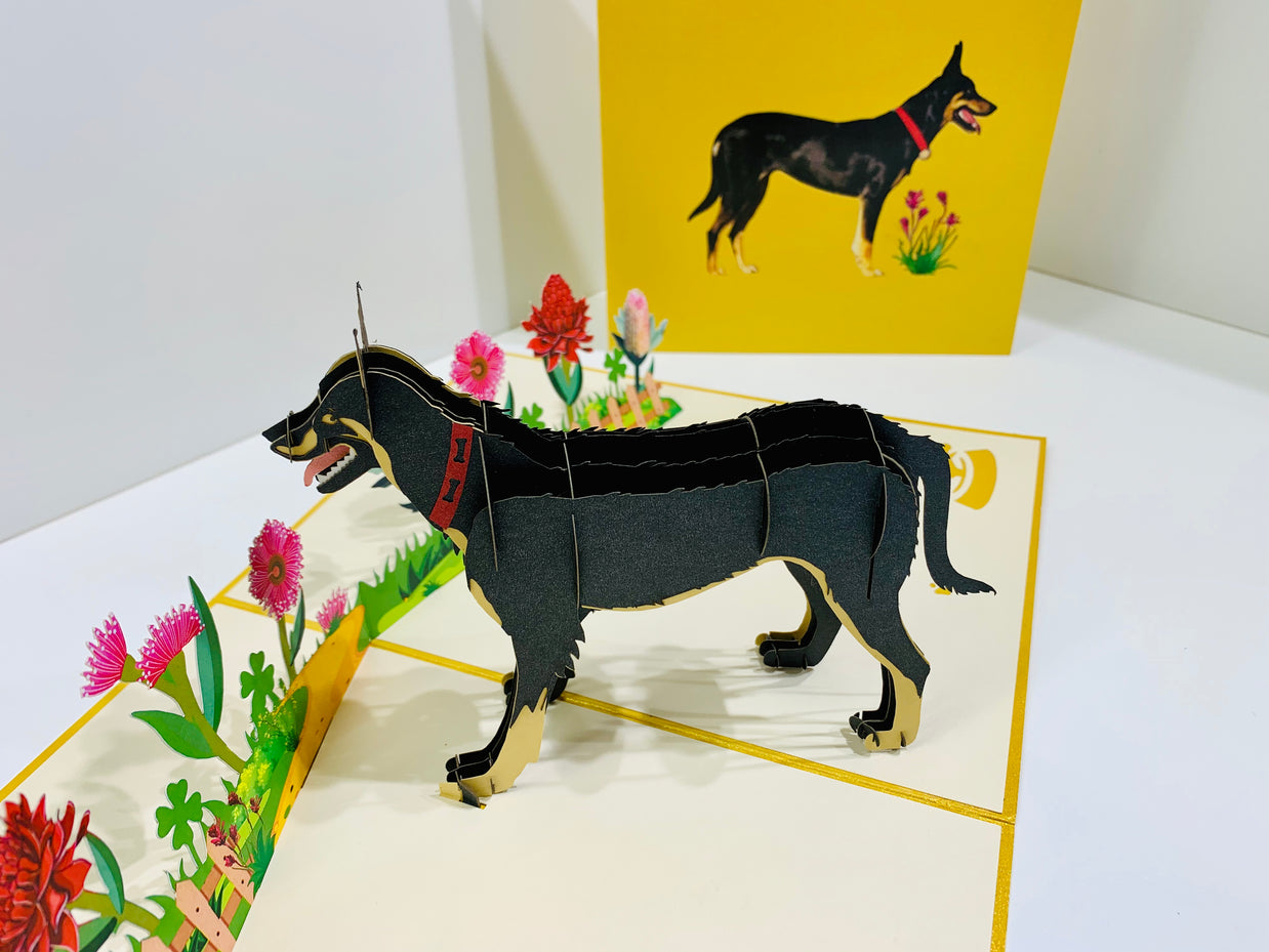 BLACK Australian Kelpie - Great Aussie Working Dog Origami Pop Cards 3D Pop Up Greeting Card Happy Birthday Thank You Handmade Gift Thinking of You Blank Card for Any Occasion Happy Mother's Day Happy Father's Celebrate the Beauty of Animals