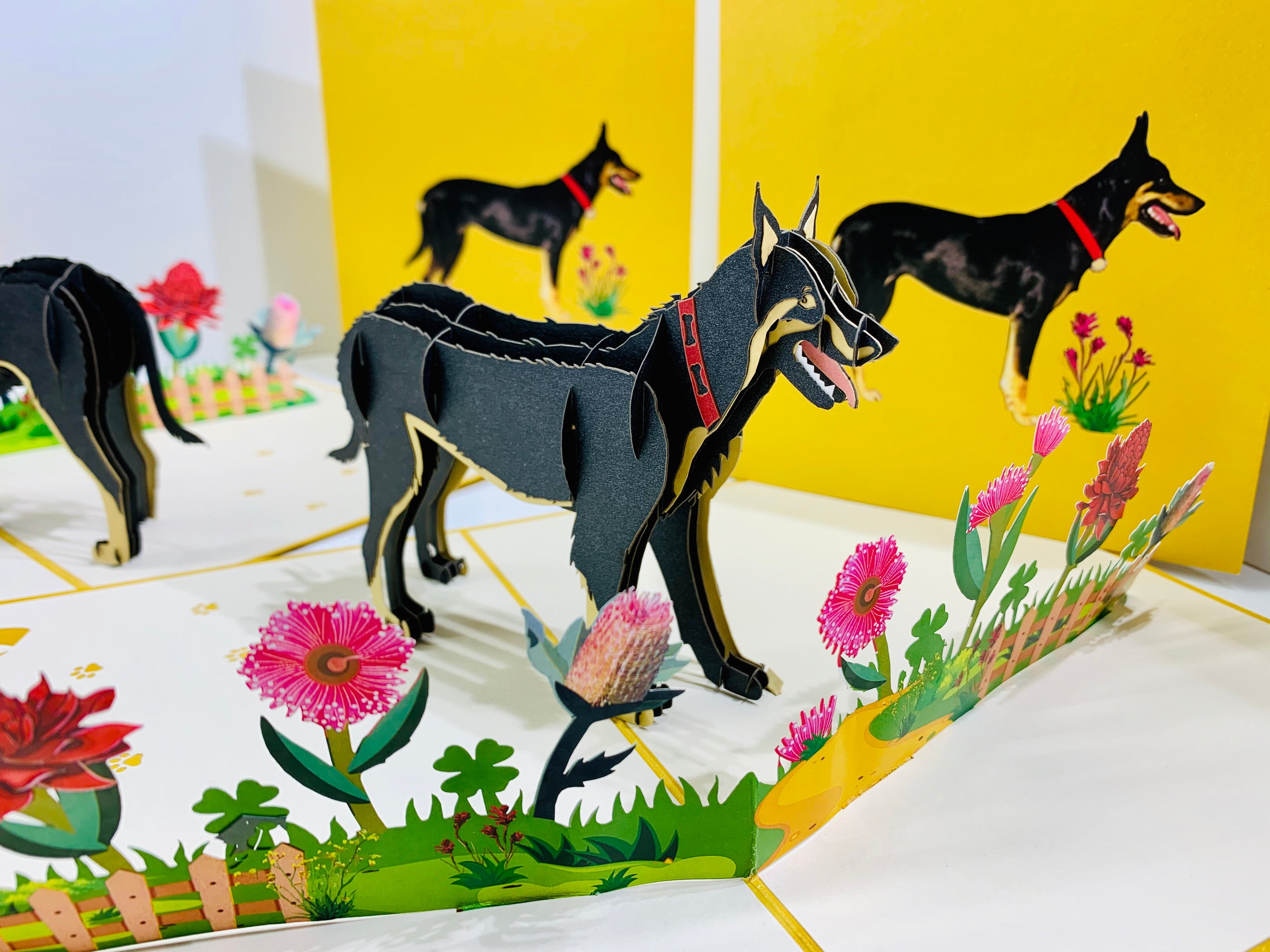 BLACK Australian Kelpie - Great Aussie Working Dog Origami Pop Cards 3D Pop Up Greeting Card Happy Birthday Thank You Handmade Gift Thinking of You Blank Card for Any Occasion Happy Mother's Day Happy Father's Celebrate the Beauty of Animals