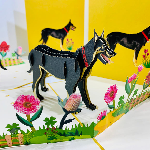 BLACK Australian Kelpie - Great Aussie Working Dog Origami Pop Cards 3D Pop Up Greeting Card Happy Birthday Thank You Handmade Gift Thinking of You Blank Card for Any Occasion Happy Mother's Day Happy Father's Celebrate the Beauty of Animals
