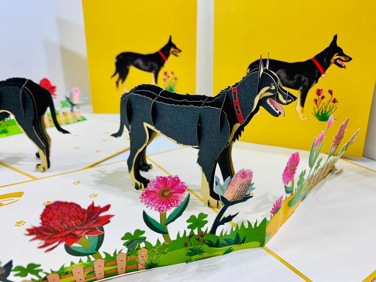 BLACK Australian Kelpie - Great Aussie Working Dog Origami Pop Cards 3D Pop Up Greeting Card Happy Birthday Thank You Handmade Gift Thinking of You Blank Card for Any Occasion Happy Mother's Day Happy Father's Celebrate the Beauty of Animals