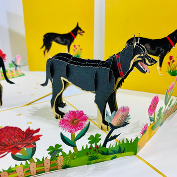 BLACK Australian Kelpie - Great Aussie Working Dog Origami Pop Cards 3D Pop Up Greeting Card Happy Birthday Thank You Handmade Gift Thinking of You Blank Card for Any Occasion Happy Mother's Day Happy Father's Celebrate the Beauty of Animals