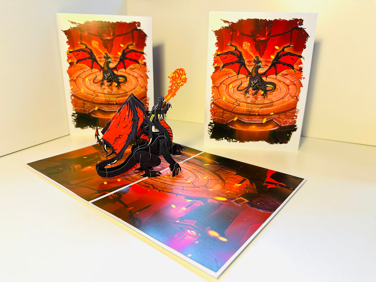 BLACK Fire Breathing Dragon Origami Pop Cards 3D Pop Up Greeting Card Happy Birthday Thank You Handmade Gift Thinking of You Blank Card for Any Occasion Happy Mother's Day Happy Father's Australiana Celebrate the Beauty of Animals Perfect for Boy