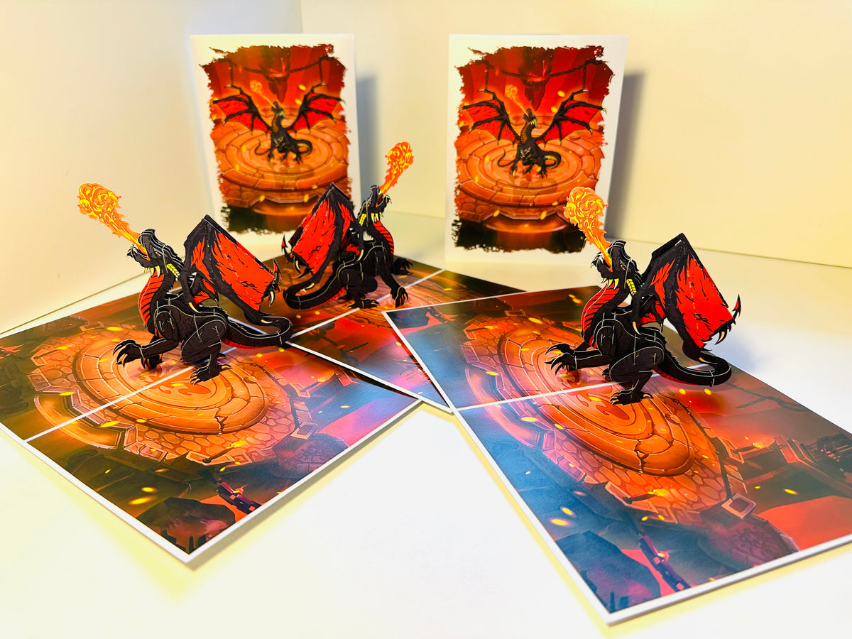 BLACK Fire Breathing Dragon Origami Pop Cards 3D Pop Up Greeting Card Happy Birthday Thank You Handmade Gift Thinking of You Blank Card for Any Occasion Happy Mother's Day Happy Father's Australiana Celebrate the Beauty of Animals Perfect for Boy
