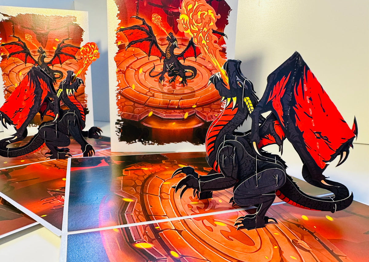 BLACK Fire Breathing Dragon Origami Pop Cards 3D Pop Up Greeting Card Happy Birthday Thank You Handmade Gift Thinking of You Blank Card for Any Occasion Happy Mother's Day Happy Father's Australiana Celebrate the Beauty of Animals Perfect for Boy