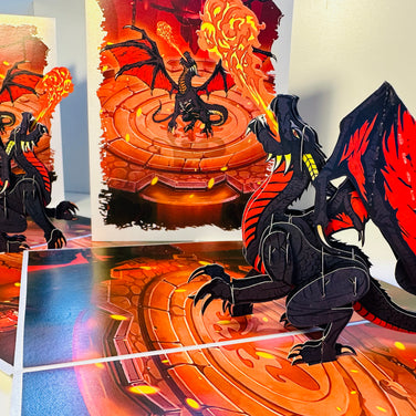 BLACK Fire Breathing Dragon Origami Pop Cards 3D Pop Up Greeting Card Happy Birthday Thank You Handmade Gift Thinking of You Blank Card for Any Occasion Happy Mother's Day Happy Father's Australiana Celebrate the Beauty of Animals Perfect for Boy