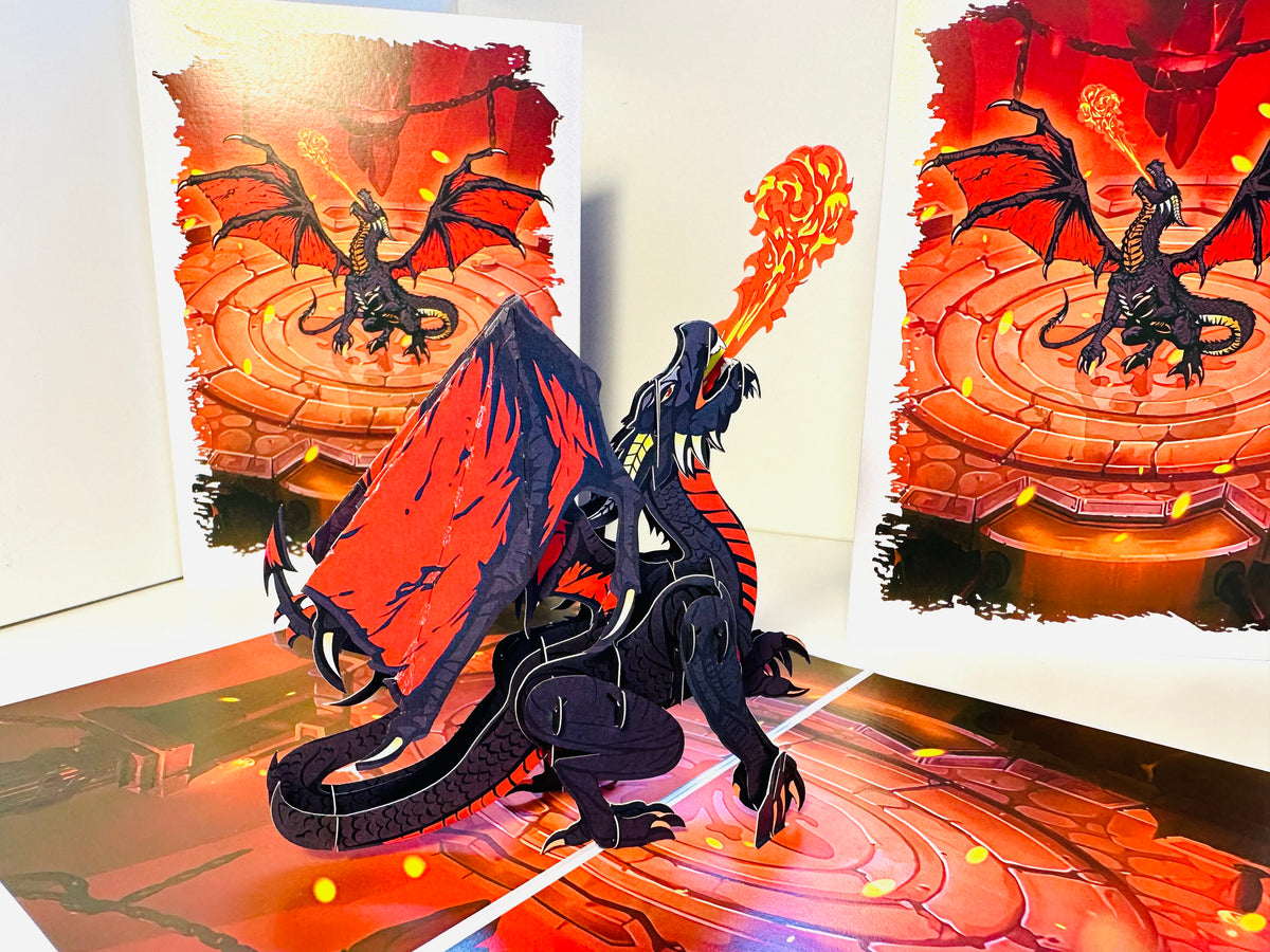 BLACK Fire Breathing Dragon Origami Pop Cards 3D Pop Up Greeting Card Happy Birthday Thank You Handmade Gift Thinking of You Blank Card for Any Occasion Happy Mother's Day Happy Father's Australiana Celebrate the Beauty of Animals Perfect for Boy