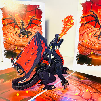 BLACK Fire Breathing Dragon Origami Pop Cards 3D Pop Up Greeting Card Happy Birthday Thank You Handmade Gift Thinking of You Blank Card for Any Occasion Happy Mother's Day Happy Father's Australiana Celebrate the Beauty of Animals Perfect for Boy
