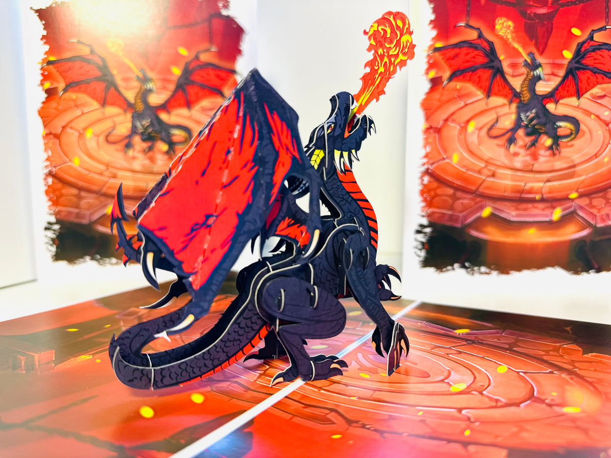 BLACK Fire Breathing Dragon Origami Pop Cards 3D Pop Up Greeting Card Happy Birthday Thank You Handmade Gift Thinking of You Blank Card for Any Occasion Happy Mother's Day Happy Father's Australiana Celebrate the Beauty of Animals Perfect for Boy