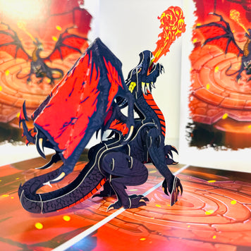 BLACK Fire Breathing Dragon Origami Pop Cards 3D Pop Up Greeting Card Happy Birthday Thank You Handmade Gift Thinking of You Blank Card for Any Occasion Happy Mother's Day Happy Father's Australiana Celebrate the Beauty of Animals Perfect for Boy