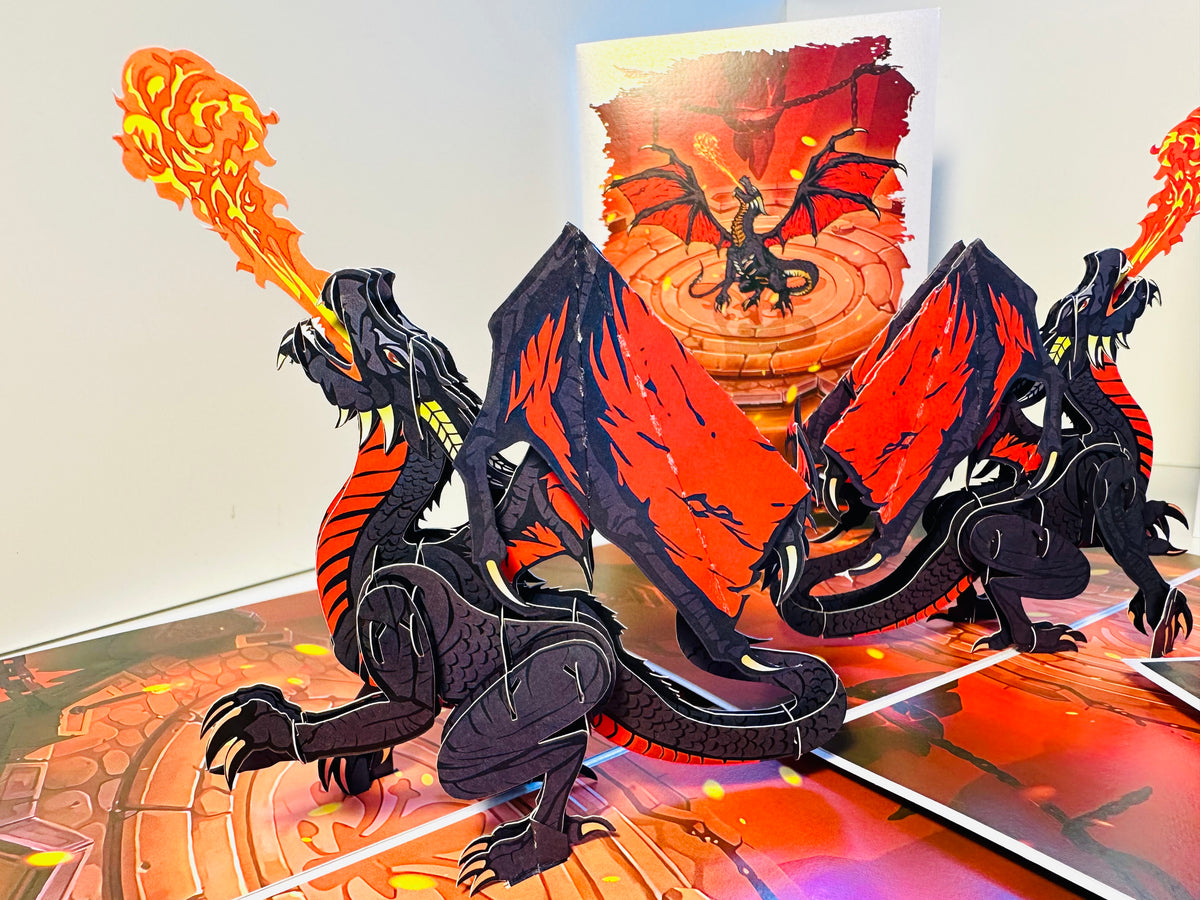 BLACK Fire Breathing Dragon Origami Pop Cards 3D Pop Up Greeting Card Happy Birthday Thank You Handmade Gift Thinking of You Blank Card for Any Occasion Happy Mother's Day Happy Father's Australiana Celebrate the Beauty of Animals Perfect for Boy