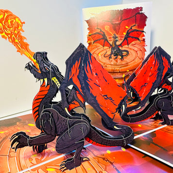 BLACK Fire Breathing Dragon Origami Pop Cards 3D Pop Up Greeting Card Happy Birthday Thank You Handmade Gift Thinking of You Blank Card for Any Occasion Happy Mother's Day Happy Father's Australiana Celebrate the Beauty of Animals Perfect for Boy