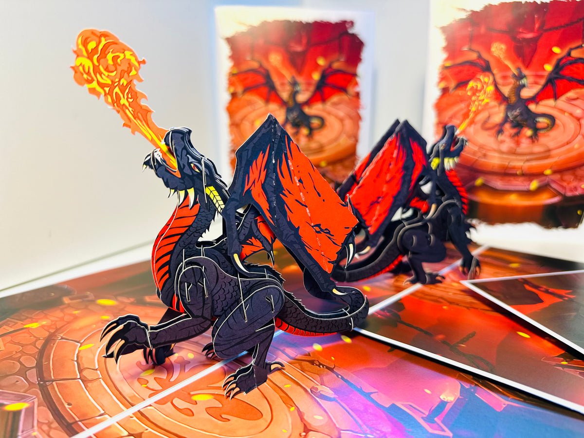 BLACK Fire Breathing Dragon Origami Pop Cards 3D Pop Up Greeting Card Happy Birthday Thank You Handmade Gift Thinking of You Blank Card for Any Occasion Happy Mother's Day Happy Father's Australiana Celebrate the Beauty of Animals Perfect for Boy