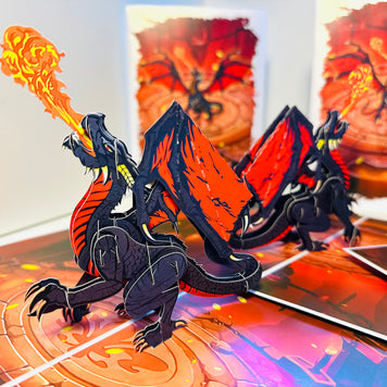 BLACK Fire Breathing Dragon Origami Pop Cards 3D Pop Up Greeting Card Happy Birthday Thank You Handmade Gift Thinking of You Blank Card for Any Occasion Happy Mother's Day Happy Father's Australiana Celebrate the Beauty of Animals Perfect for Boy