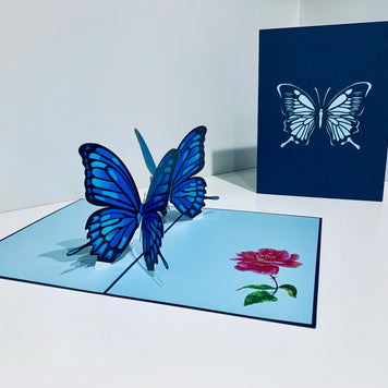 Large Gorgeous Navy Blue Butterfly Origami Pop Cards 3D Pop Up Greeting Card Happy Birthday Thank You Handmade Gift Thinking of You Blank Card for Any Occasion Happy Mother's Day Happy Father's Australiana