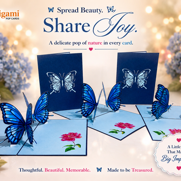 Large Gorgeous Navy Blue Butterfly Origami Pop Cards 3D Pop Up Greeting Card Happy Birthday Thank You Handmade Gift Thinking of You Blank Card for Any Occasion Happy Mother's Day Happy Father's Australiana