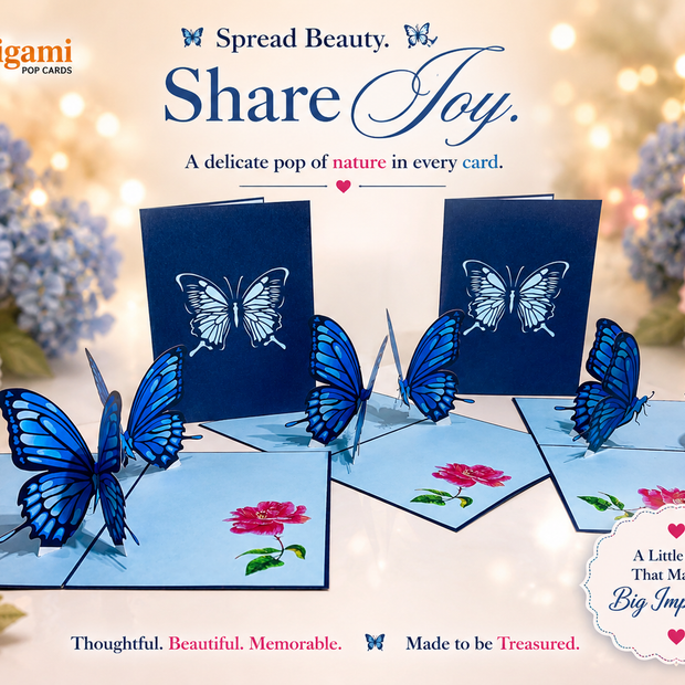 Large Gorgeous Navy Blue Butterfly Origami Pop Cards 3D Pop Up Greeting Card Happy Birthday Thank You Handmade Gift Thinking of You Blank Card for Any Occasion Happy Mother's Day Happy Father's Australiana