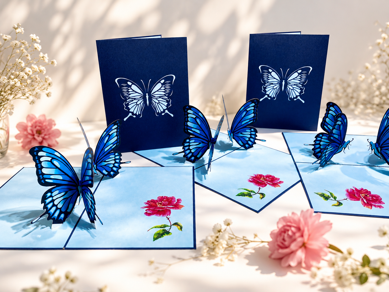 Large Gorgeous Navy Blue Butterfly Origami Pop Cards 3D Pop Up Greeting Card Happy Birthday Thank You Handmade Gift Thinking of You Blank Card for Any Occasion Happy Mother's Day Happy Father's Australiana