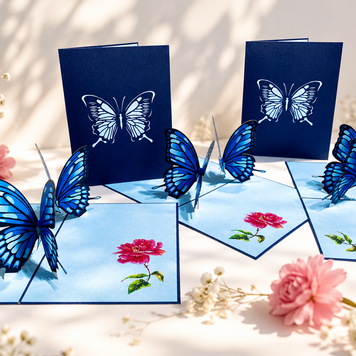 Large Gorgeous Navy Blue Butterfly Origami Pop Cards 3D Pop Up Greeting Card Happy Birthday Thank You Handmade Gift Thinking of You Blank Card for Any Occasion Happy Mother's Day Happy Father's Australiana