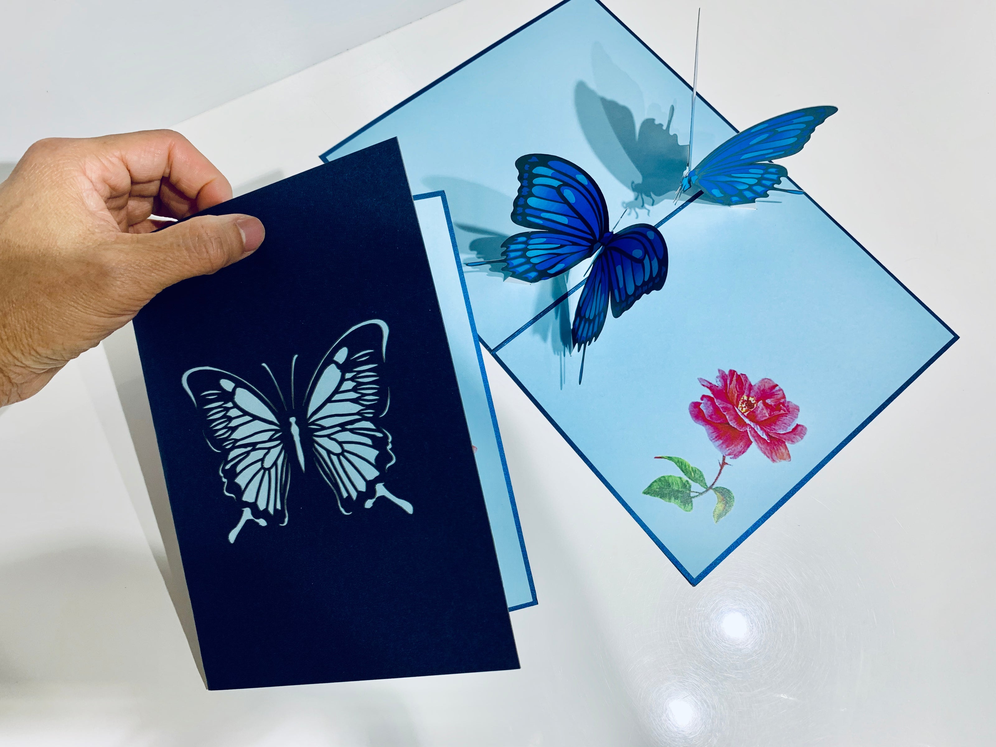 Large Gorgeous Navy Blue Butterfly Origami Pop Cards 3D Pop Up Greeting Card Happy Birthday Thank You Handmade Gift Thinking of You Blank Card for Any Occasion Happy Mother's Day Happy Father's Australiana