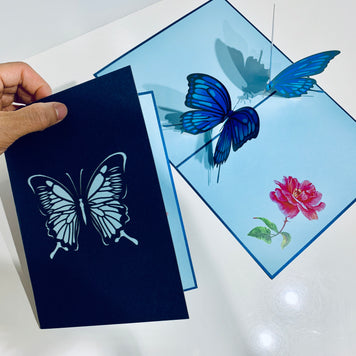 Large Gorgeous Navy Blue Butterfly Origami Pop Cards 3D Pop Up Greeting Card Happy Birthday Thank You Handmade Gift Thinking of You Blank Card for Any Occasion Happy Mother's Day Happy Father's Australiana