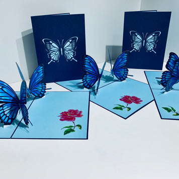 Large Gorgeous Navy Blue Butterfly Origami Pop Cards 3D Pop Up Greeting Card Happy Birthday Thank You Handmade Gift Thinking of You Blank Card for Any Occasion Happy Mother's Day Happy Father's Australiana
